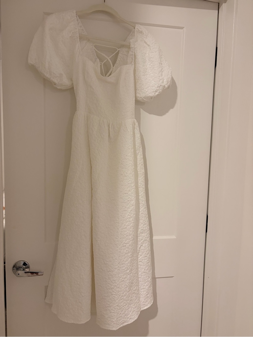 Lulus White Textured Puff Sleeve Midi Dress